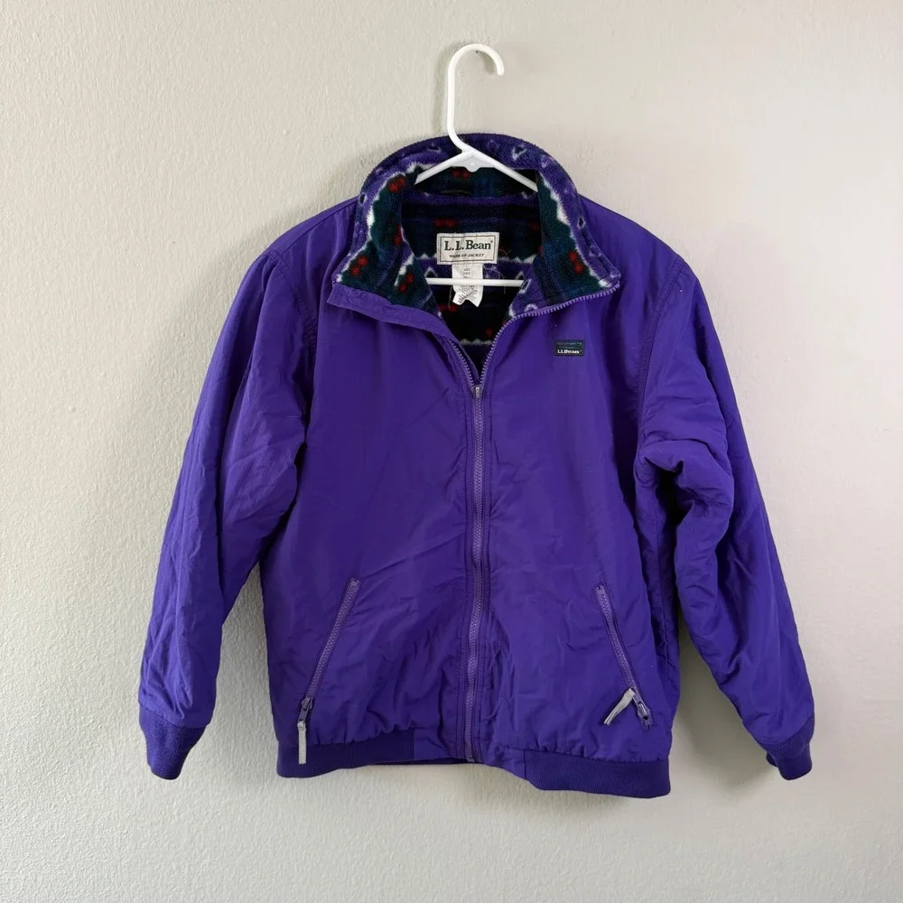 LL Bean Kids Purple Warm-Up Jacket Fleece Lined Thinsulate Vintage‎ Large J485